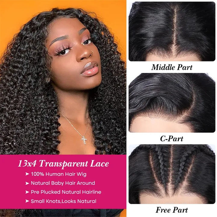 13x4 Transparent Lace Frontal Jerry Curly Human Hair Wig