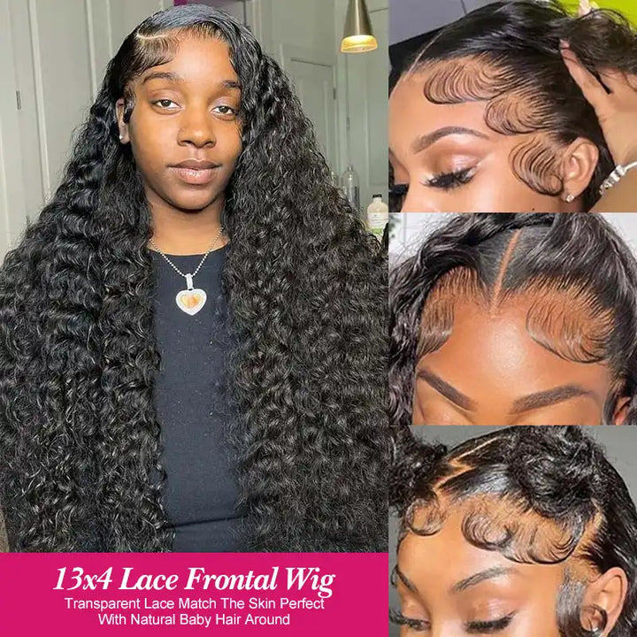 13x4 Tranparent Lace Front Human Hair Deep Wave Wigs