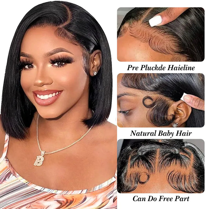 13x4 Lace Frontal Straight Hair Bob Wig Natural Color