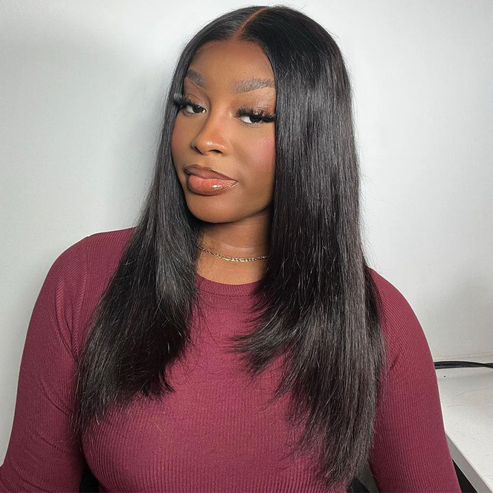 Pre-cut Layer 5x5 Lace Closure Bob Wig Straight Human Hair Salon Hairstyle