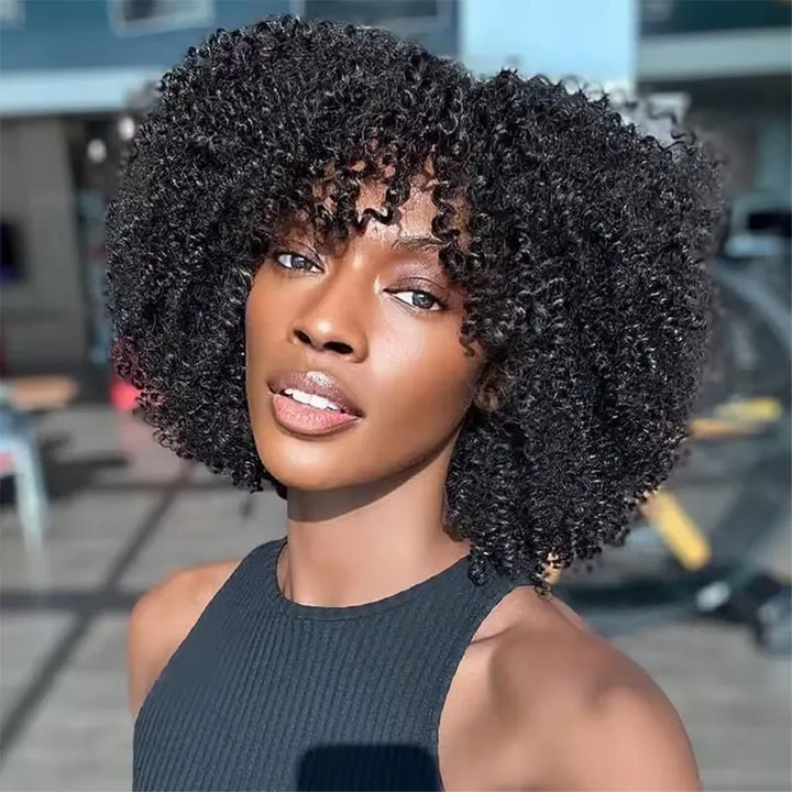 Short Bob Jerry Curly Human Hair Wig With Bang