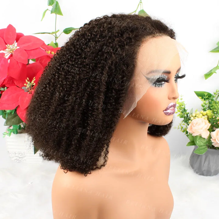 Afro Kinky Curly 13x4 Lace Frontal Wig Chocolate Brown Human Hair with Baby Hair for Women