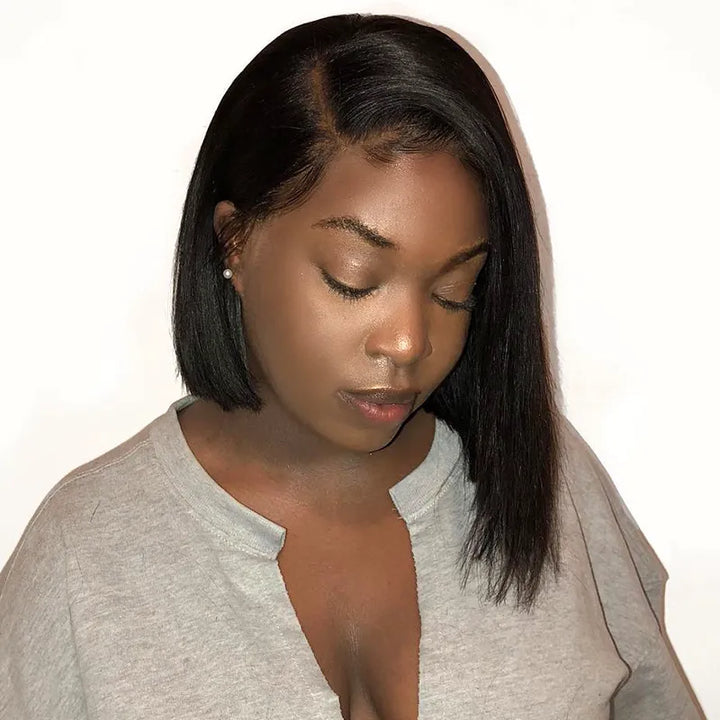 Blunt Cut Bob Side Part Straight Hair 5x5 Transparent Lace Closure Wigs
