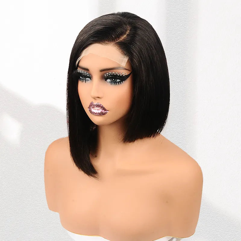 Blunt Cut Bob Side Part Straight Hair 5x5 Transparent Lace Closure Wigs