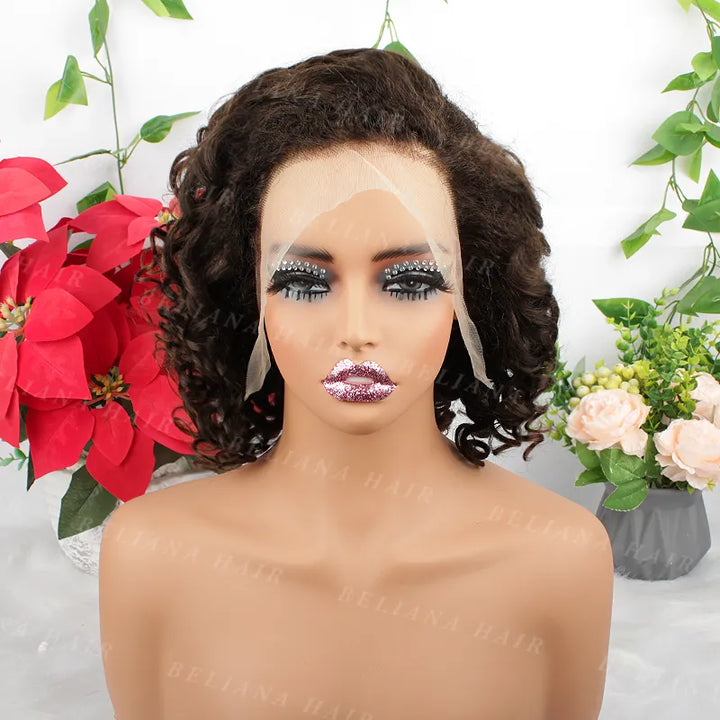 Chocolate Brown Spiral Curly 13x4 Transparent Lace Wig With Natural Hairline