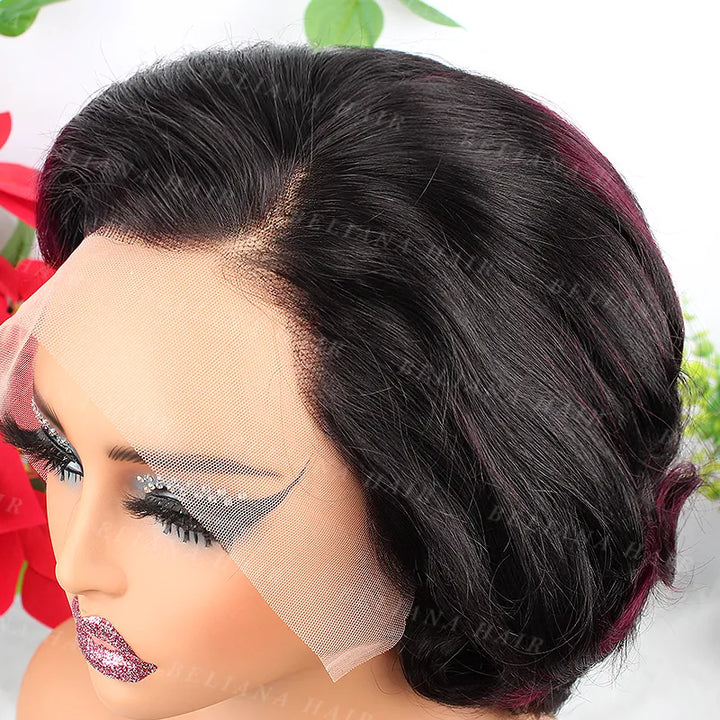 Highlight 1B/99J 13X4 Transparent Lace Rose Wave Hair Wig
