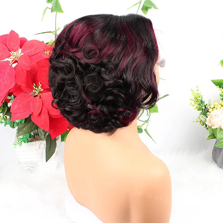 Highlight 1B/99J 13X4 Transparent Lace Rose Wave Hair Wig