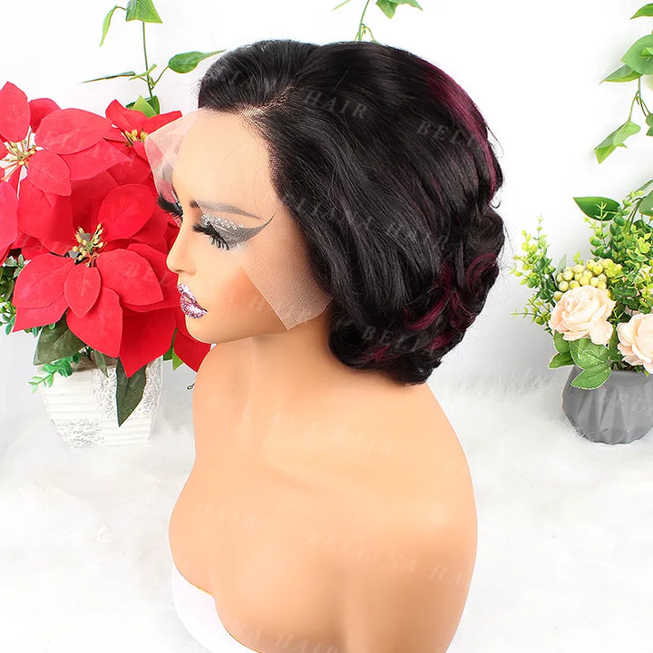 Highlight 1B/99J 13X4 Transparent Lace Rose Wave Hair Wig