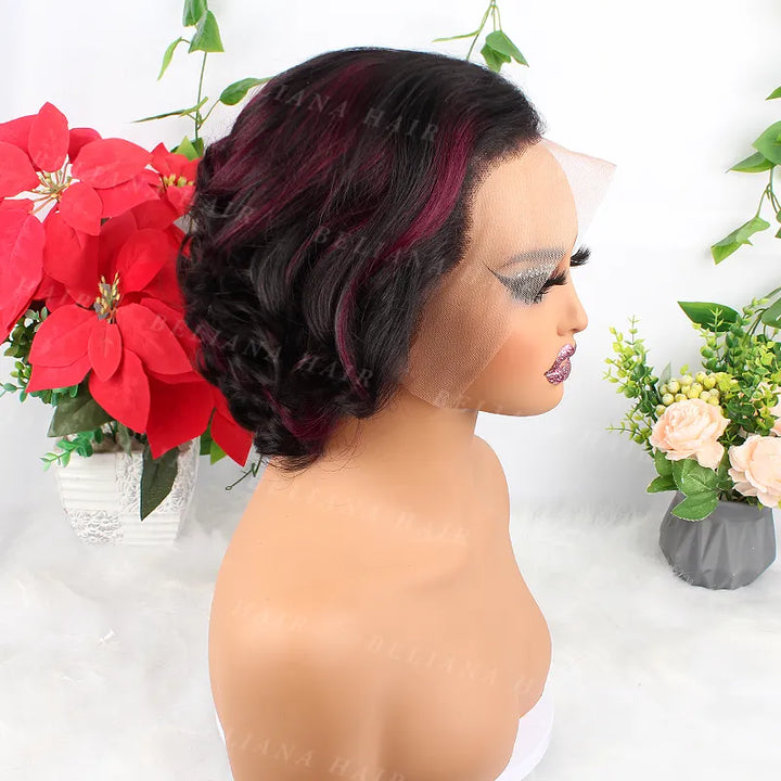 Highlight 1B/99J 13X4 Transparent Lace Rose Wave Hair Wig