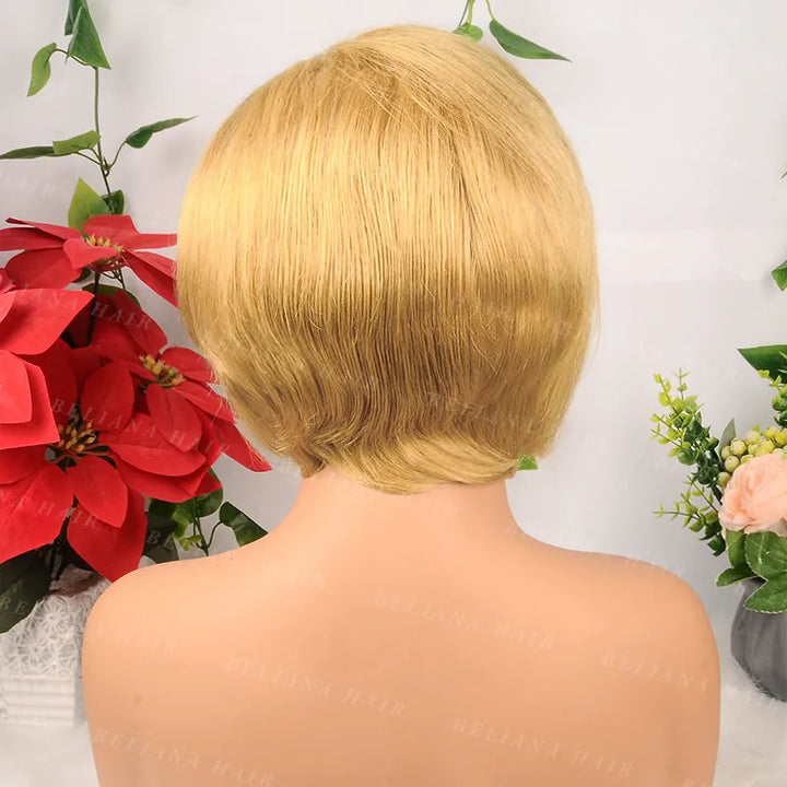 Honey Blonde Pixie Cut Short Straight Human Hair 13x4 Transparent Lace Front Wig