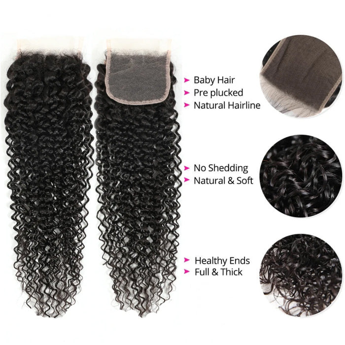 5x5 Transparent Lace Closure Pre Plucked Jerry Curly Human Hair