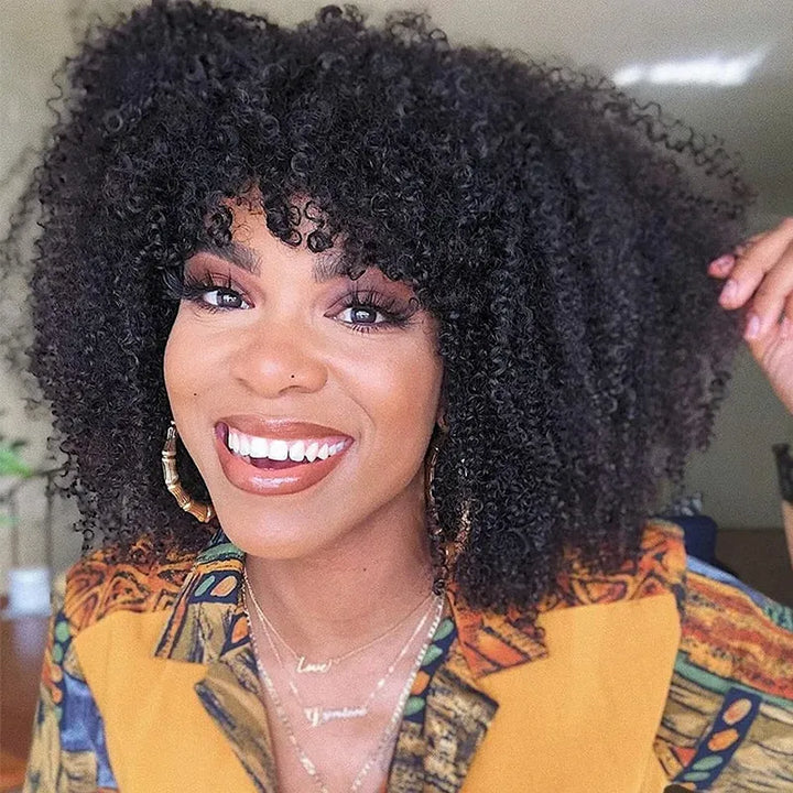 Short Bob Jerry Curly Human Hair Wig With Bang