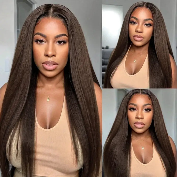 Perruque en cheveux humains lisses avec dentelle frontale transparente 13x4