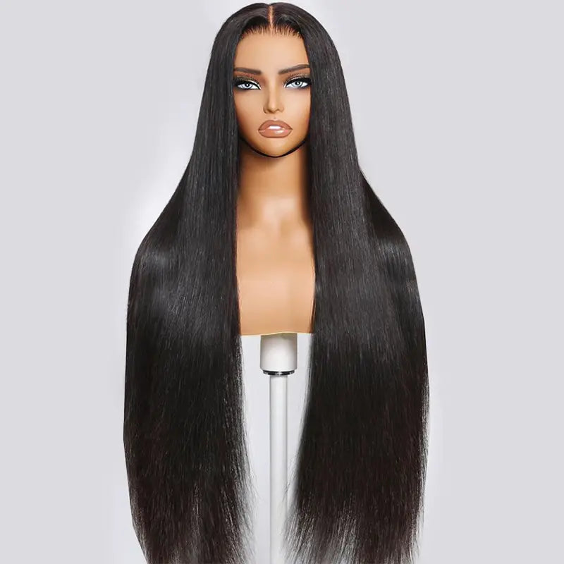 Perruque en cheveux humains lisses avec dentelle frontale transparente 13x4