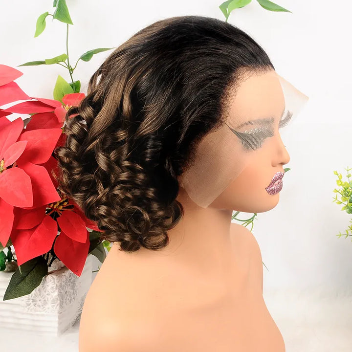 Ombre Chocolate Brown Wear Go 13x4 Lace Front Free Roll Hair Wig
