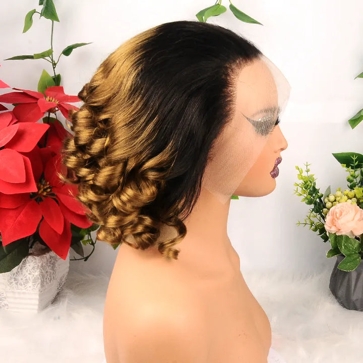 Ombre Natural Color #30 Brown Glueless 13x4 Lace Front Free Roll Hair Wear Go Wig