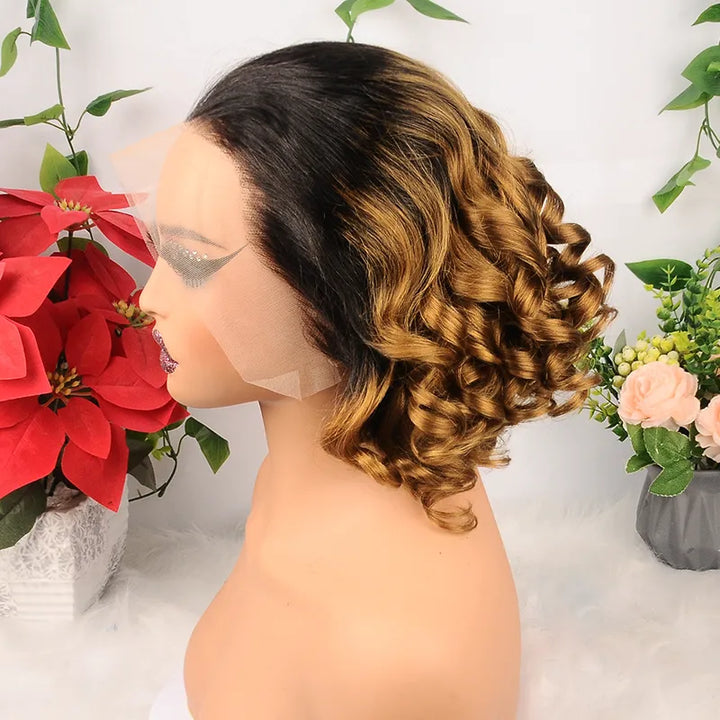 Ombre Natural Color #30 Brown Glueless 13x4 Lace Front Free Roll Hair Wear Go Wig