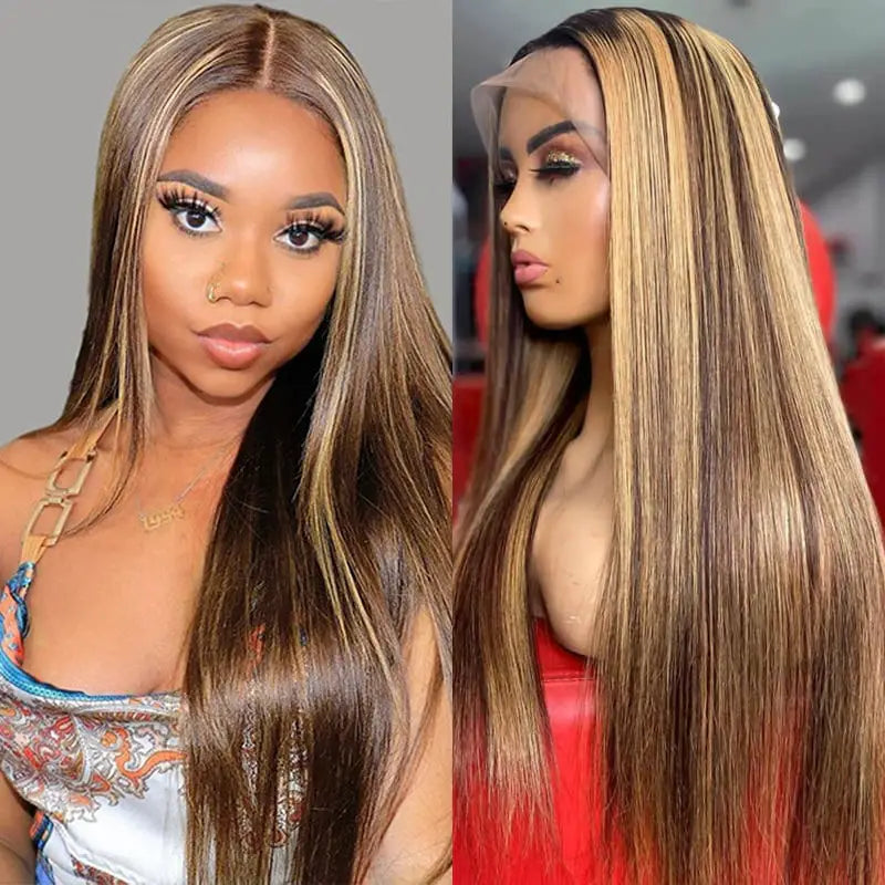 Piano Colored Hair 13x4 Transparent Lace Frontal Straight Wig