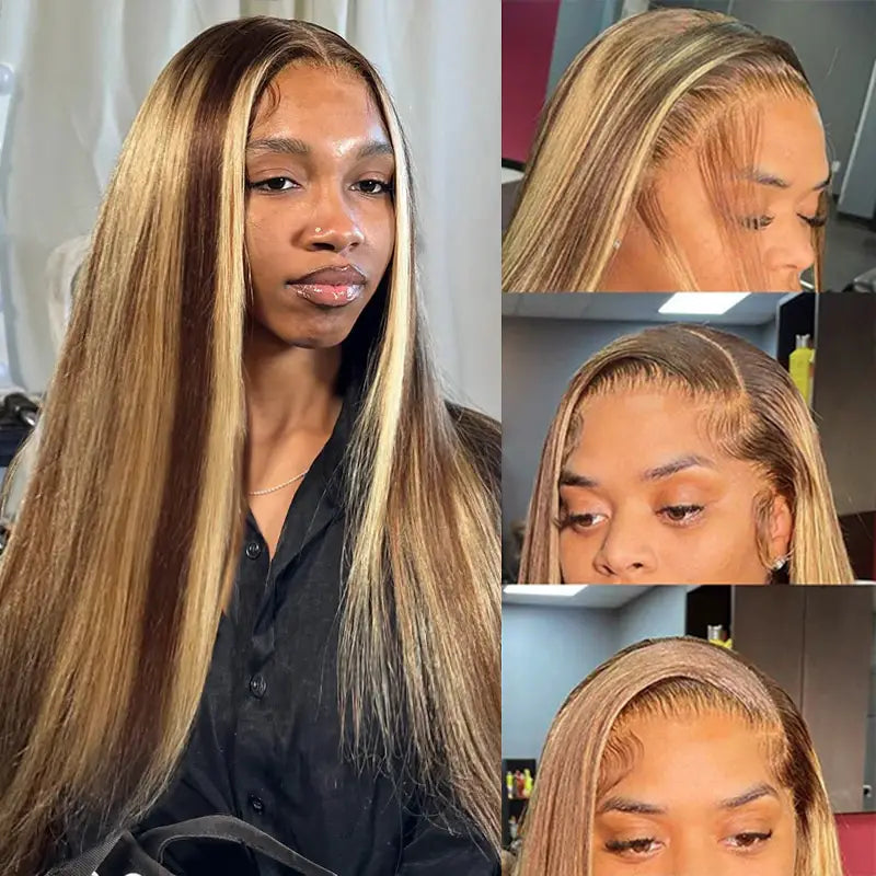 Piano Colored Hair 13x4 Transparent Lace Frontal Straight Wig
