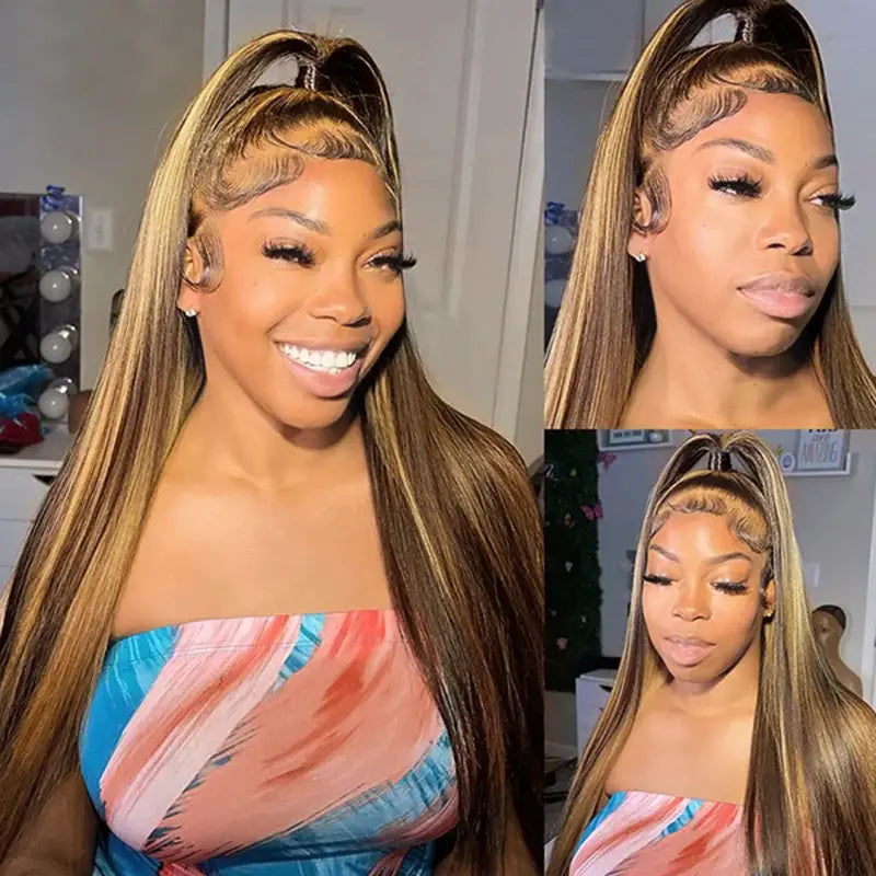 Piano Colored Hair 13x4 Transparent Lace Frontal Straight Wig