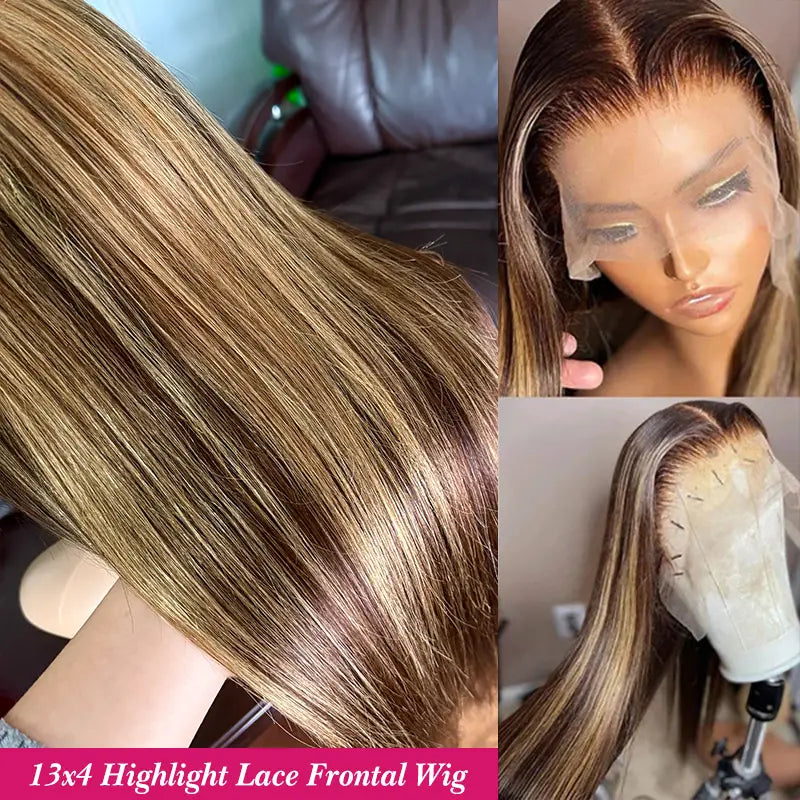 Piano Colored Hair 13x4 Transparent Lace Frontal Straight Wig