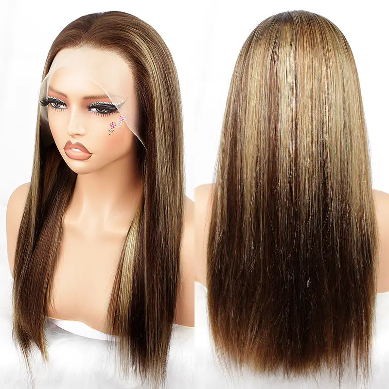 Piano Colored Hair 13x4 Transparent Lace Frontal Straight Wig