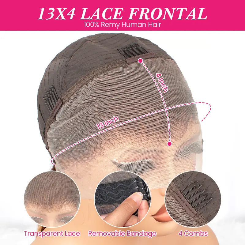 Piano Colored Hair 13x4 Transparent Lace Frontal Straight Wig