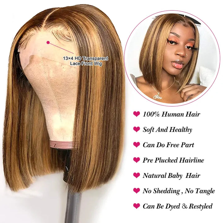 Piano Highlight 13x4 Lace Frontal Straight Hair Bob Wig
