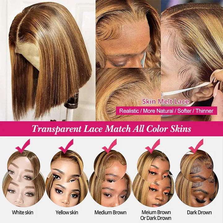 Piano Highlight 13x4 Lace Frontal Straight Hair Bob Wig