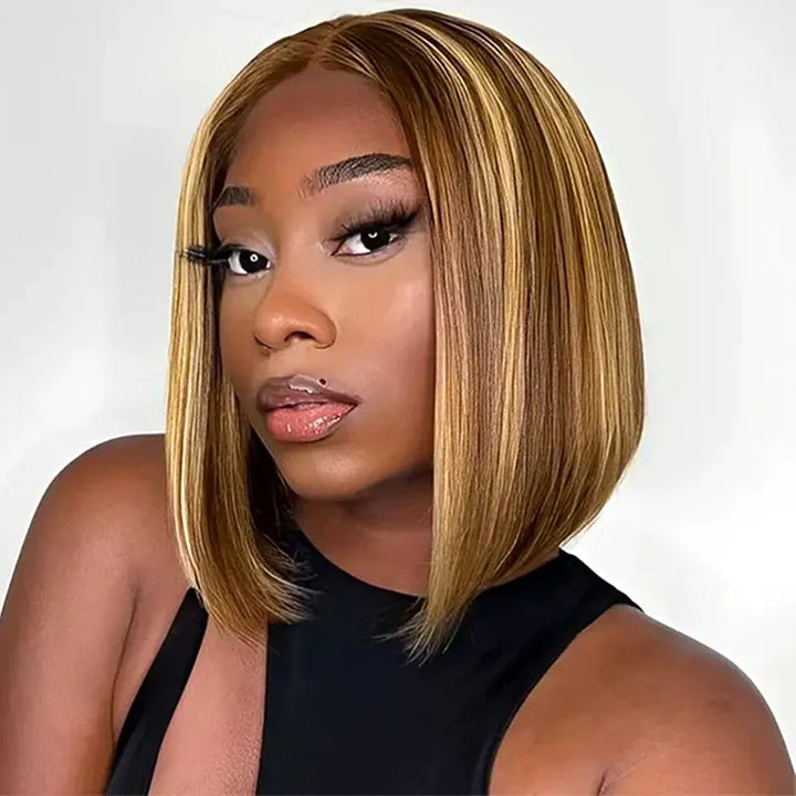 Piano Highlight 4x4 Lace Closure Straight Hair Bob Wig