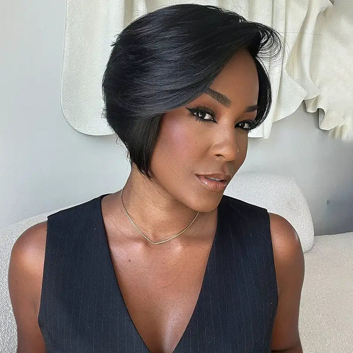 Pixie Cut 1B Short Straight Human Hair 13x4 Transparent Lace Front Wig