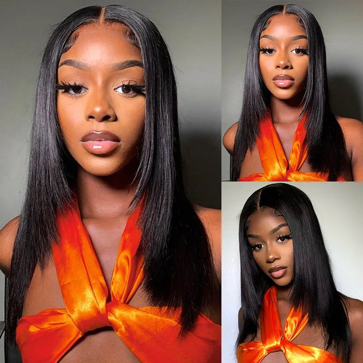 Pre-cut Layer 5x5 Lace Closure Bob Wig Straight Human Hair Salon Hairstyle