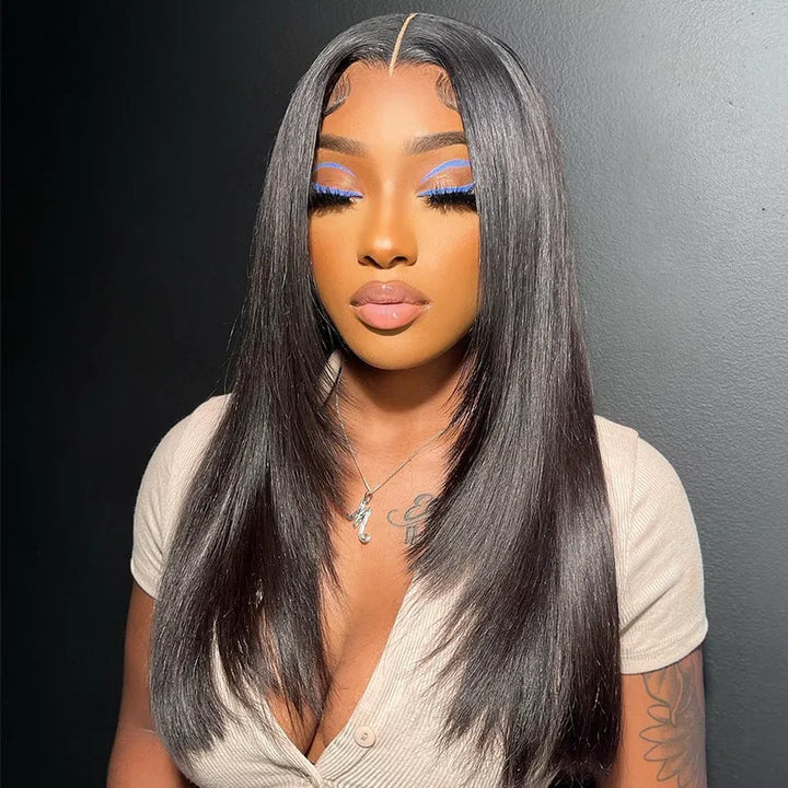 Pre-cut Layer 5x5 Lace Closure Bob Wig Straight Human Hair Salon Hairstyle