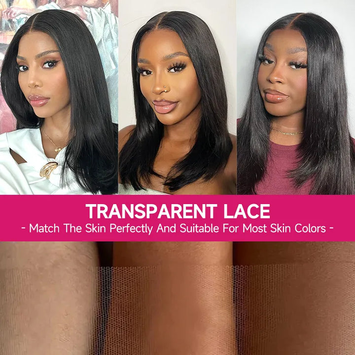 Pre-cut Layer 5x5 Lace Closure Bob Wig Straight Human Hair Salon Hairstyle
