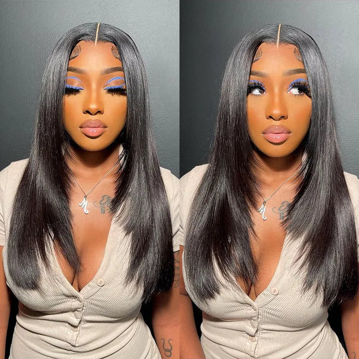 Pre-cut Layer 5x5 Lace Closure Bob Wig Straight Human Hair Salon Hairstyle