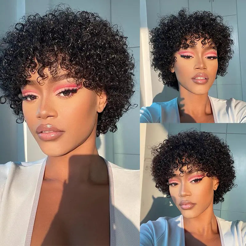 Short Bob Curly Human Hair Wigs With Bang