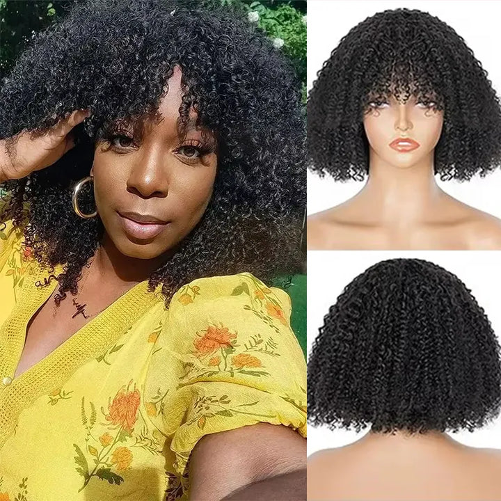 Short Bob Jerry Curly Human Hair Wig With Bang