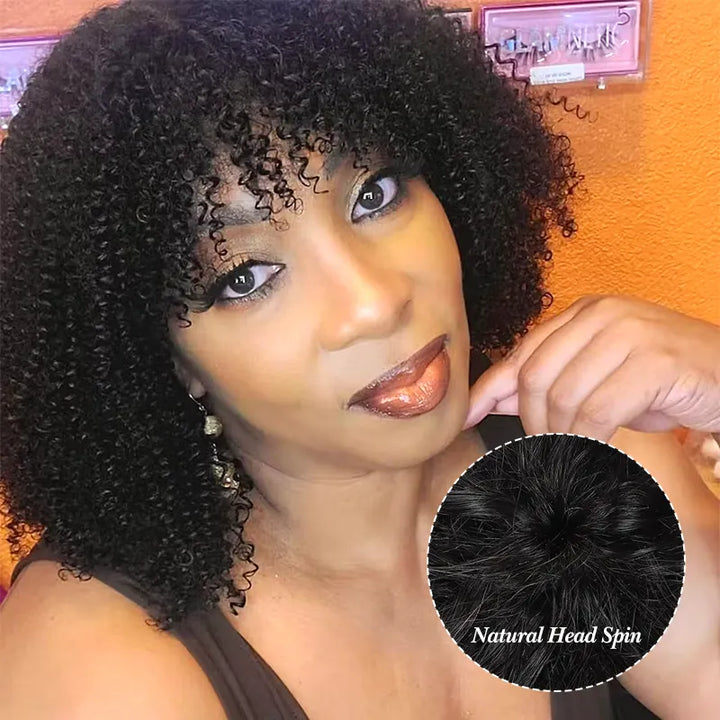 Short Bob Jerry Curly Human Hair Wig With Bang