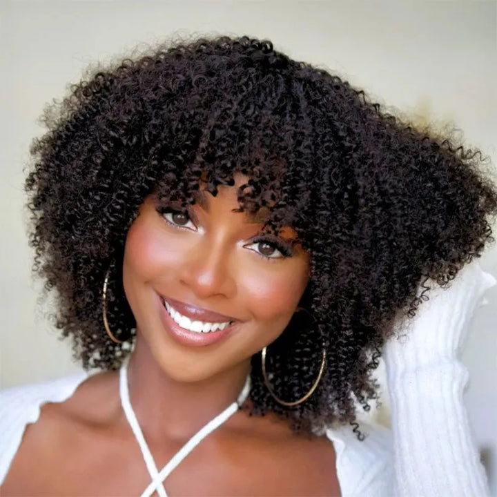 Short Bob Jerry Curly Human Hair Wig With Bang