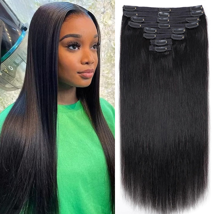 Straight Clip In Hair Extensions 8Pcs/Set Human Hair Soft & Natural