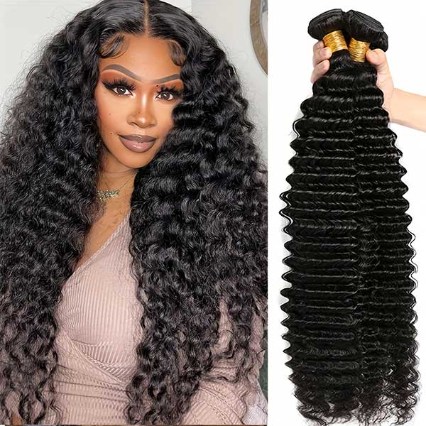 4 Bundles Natural Color Deep Wave Human Hair Bundles