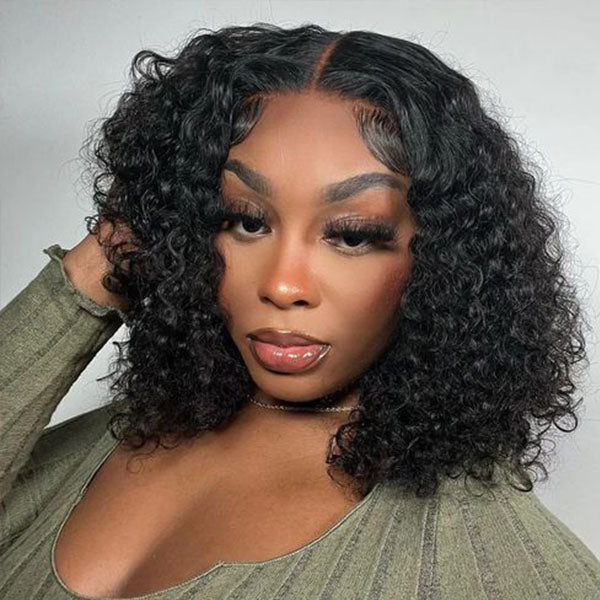 Deep Wave Hair Short Bob 4x4 Transparent Lace Closure Wig
