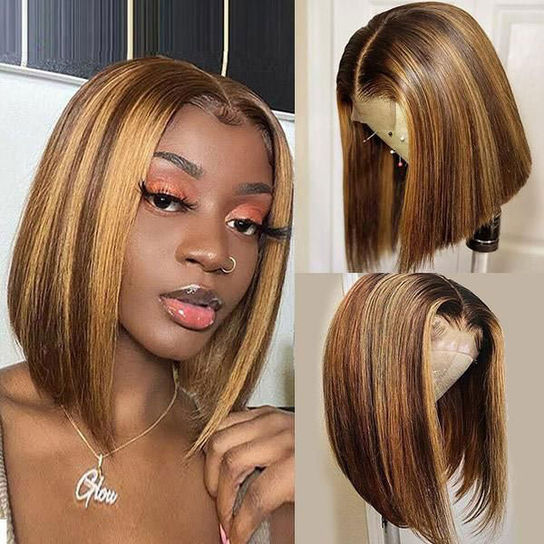 Piano Highlight 4x4 Lace Closure Straight Hair Bob Wig