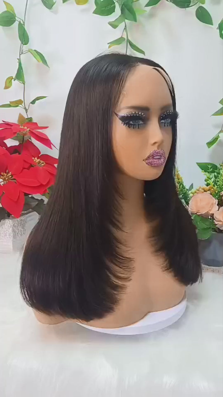 Pre-cut Layer 5x5 Lace Closure Bob Wig Straight Human Hair Salon Hairstyle