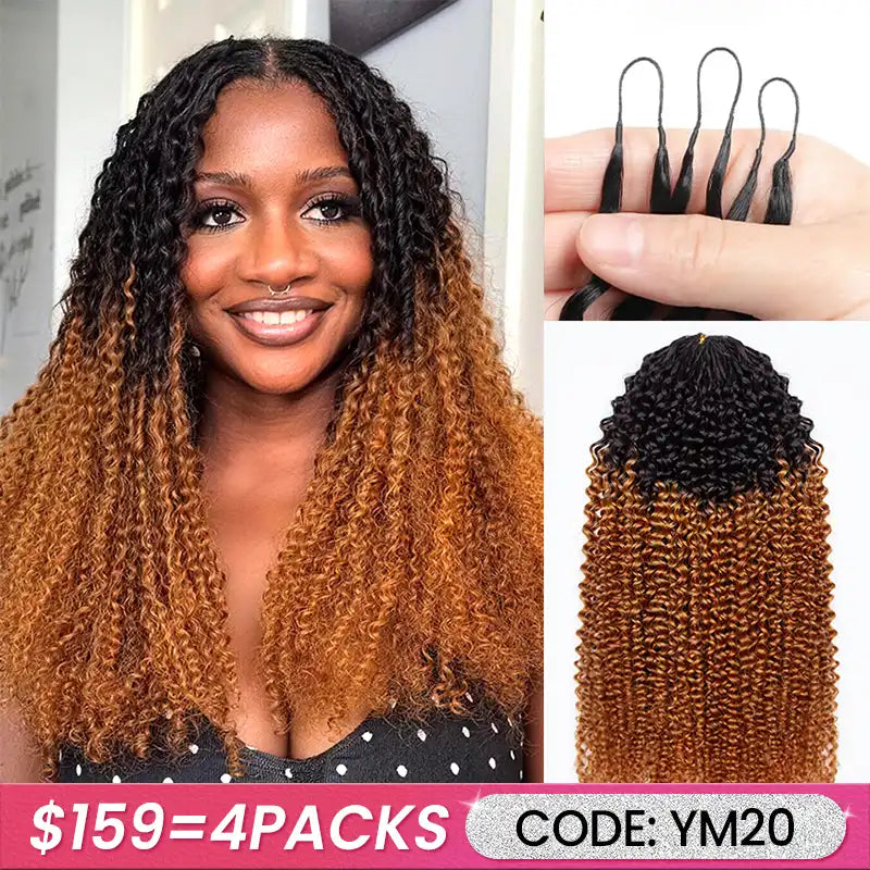 Ombre T1B/30 Curly Feather Crochet Hair Extensions 100% Human Hair