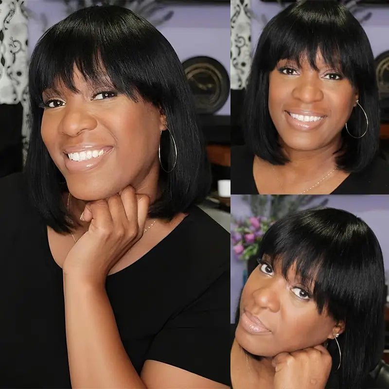 Human Hair Bob Wig with Bangs – Ready to Wear | No Glue, Beginner Friendly