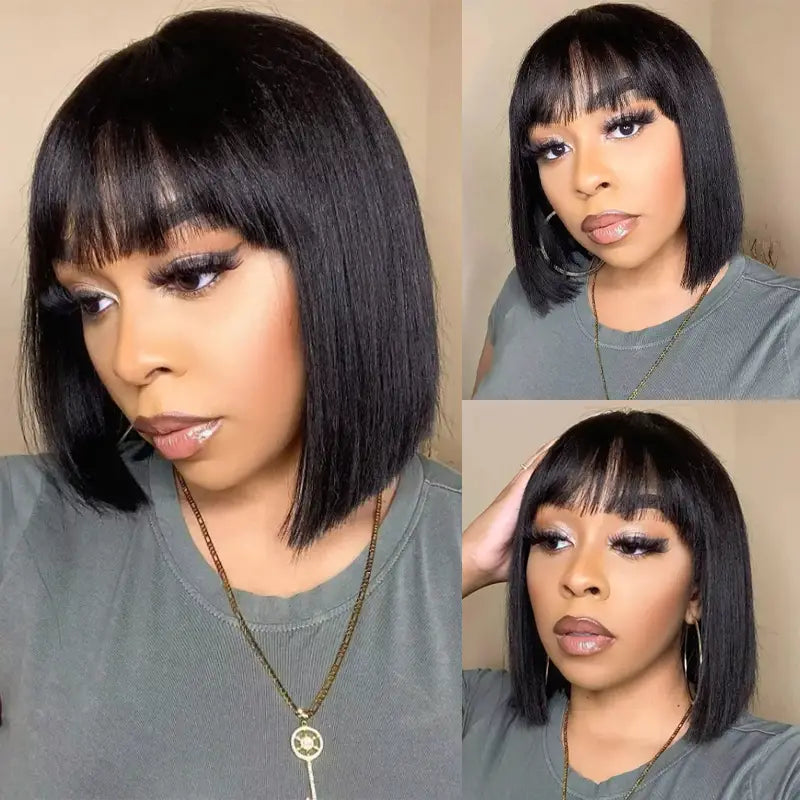 Human Hair Bob Wig with Bangs – Ready to Wear | No Glue, Beginner Friendly