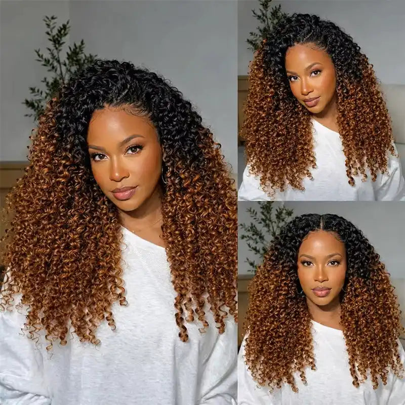 $109 = 3 Bundles | Curly Feather Crochet Human Hair Extensions Pre-Separated Knotless