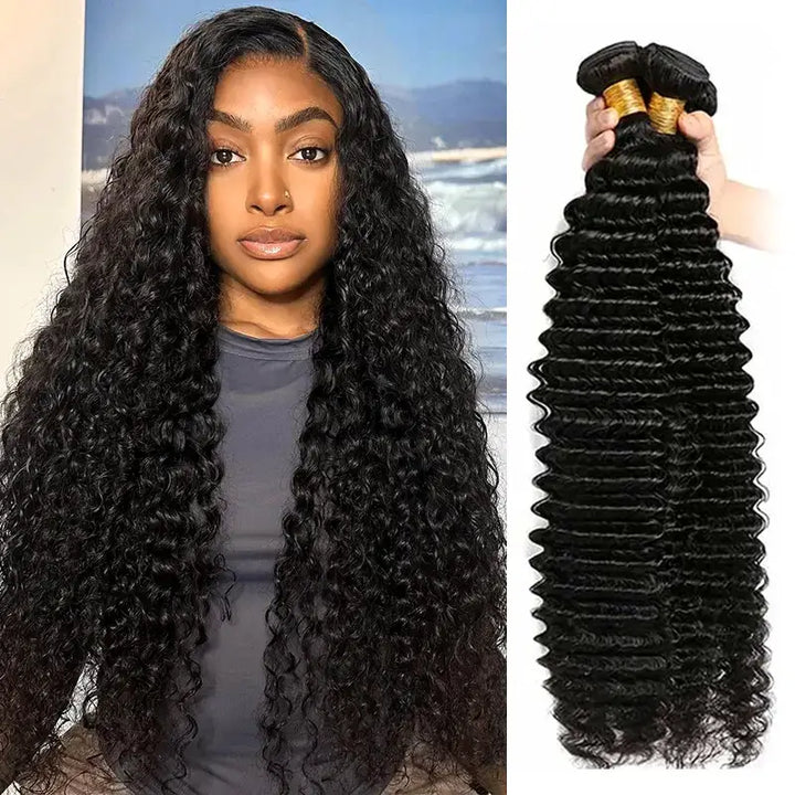 4 paquetes de cabello humano ondulado profundo de color natural 