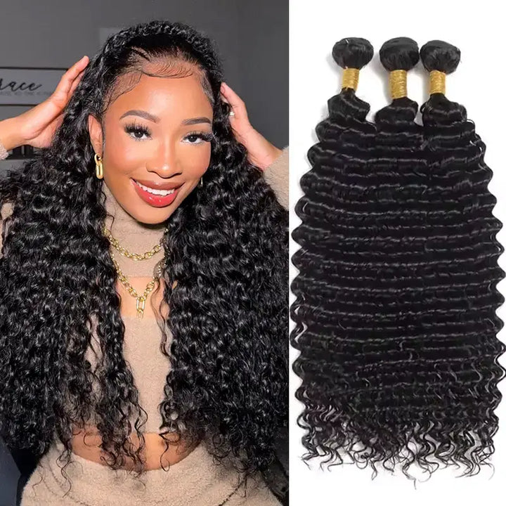 Lot de 3 mèches de cheveux naturels ondulés noirs Beliana 